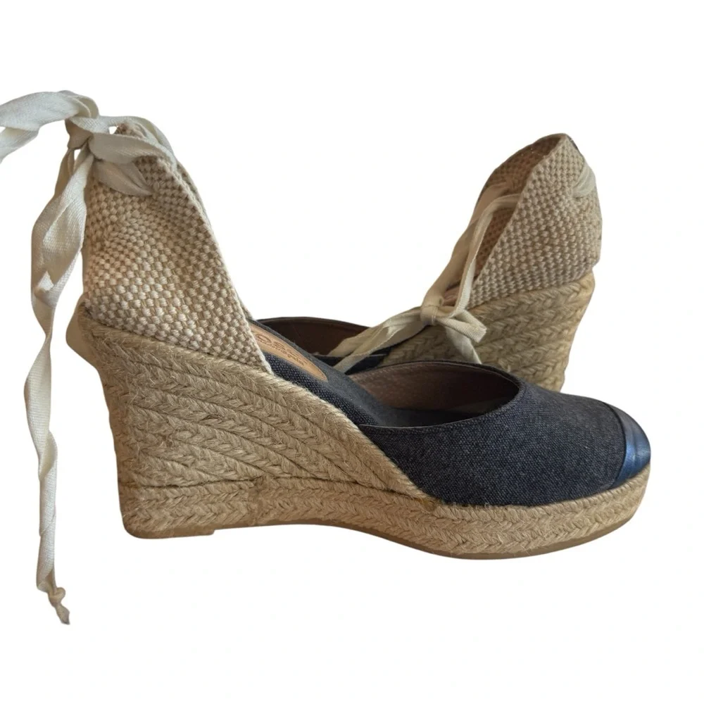 Mint and Rose Lolita Espadrille Wedge Metallic Goat Leather & Canvas EU37(US6.5)